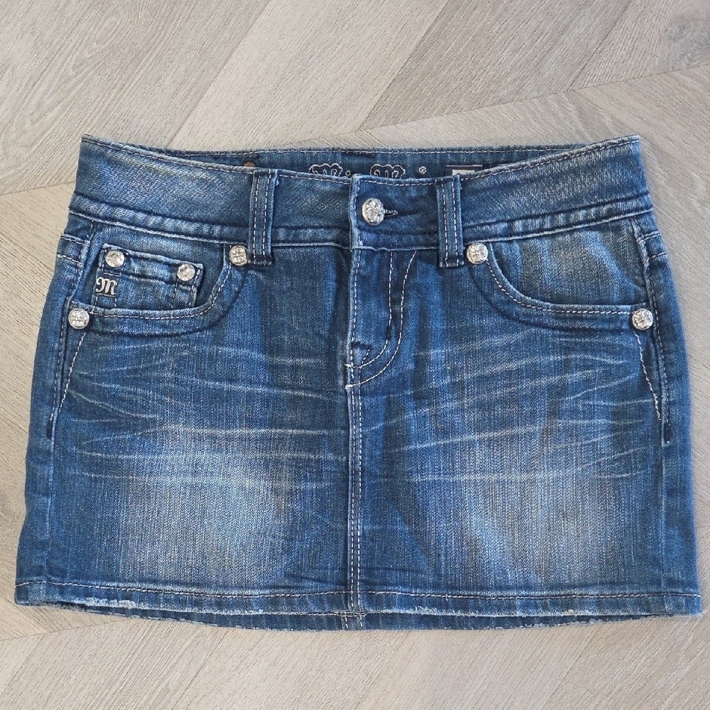 Miss Me Womans Embellished Denim Mini Skirt, Size 27